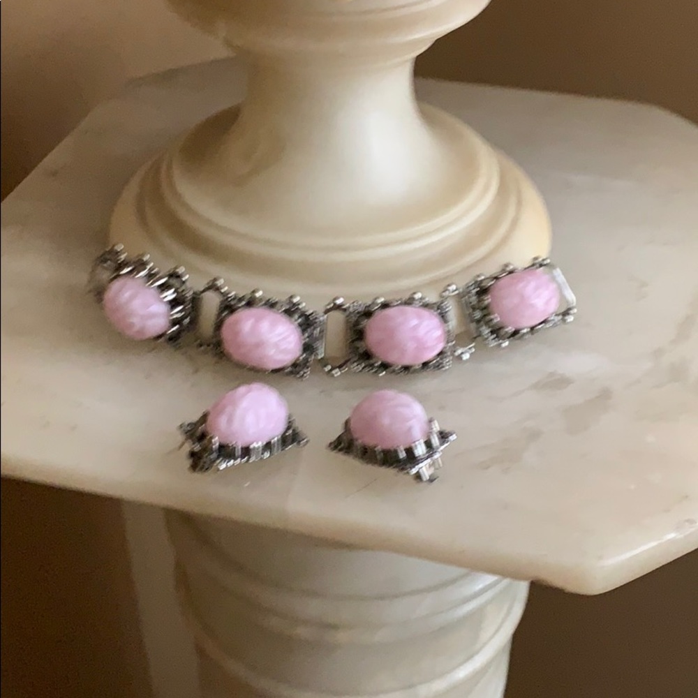 Antique Lucite & Book Chain Bracelet & Earrings